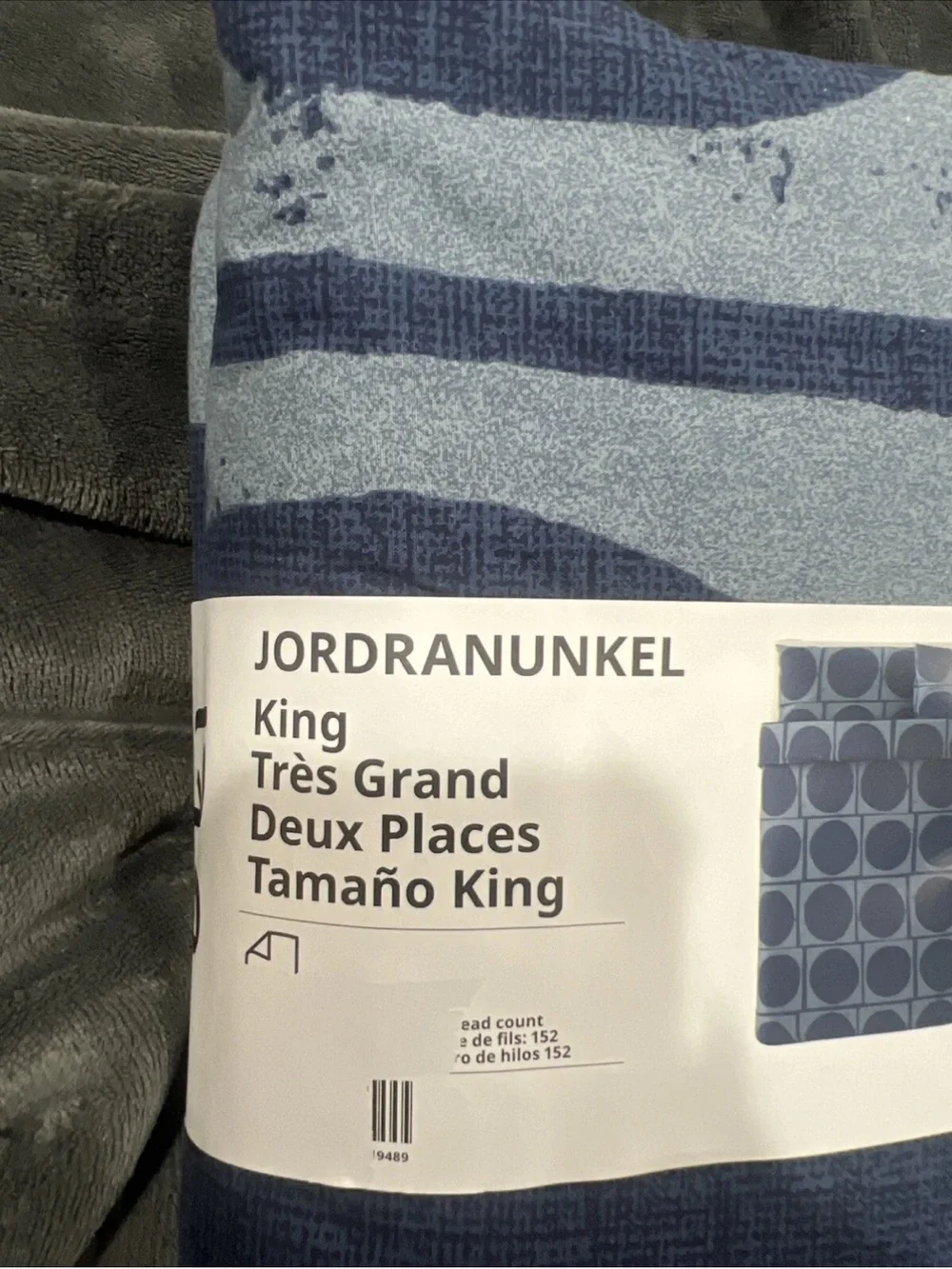 Ikea JORDRANUNKEL King Duvet Cover & 2 Pillowcases Bed Set Dark Blue Circles